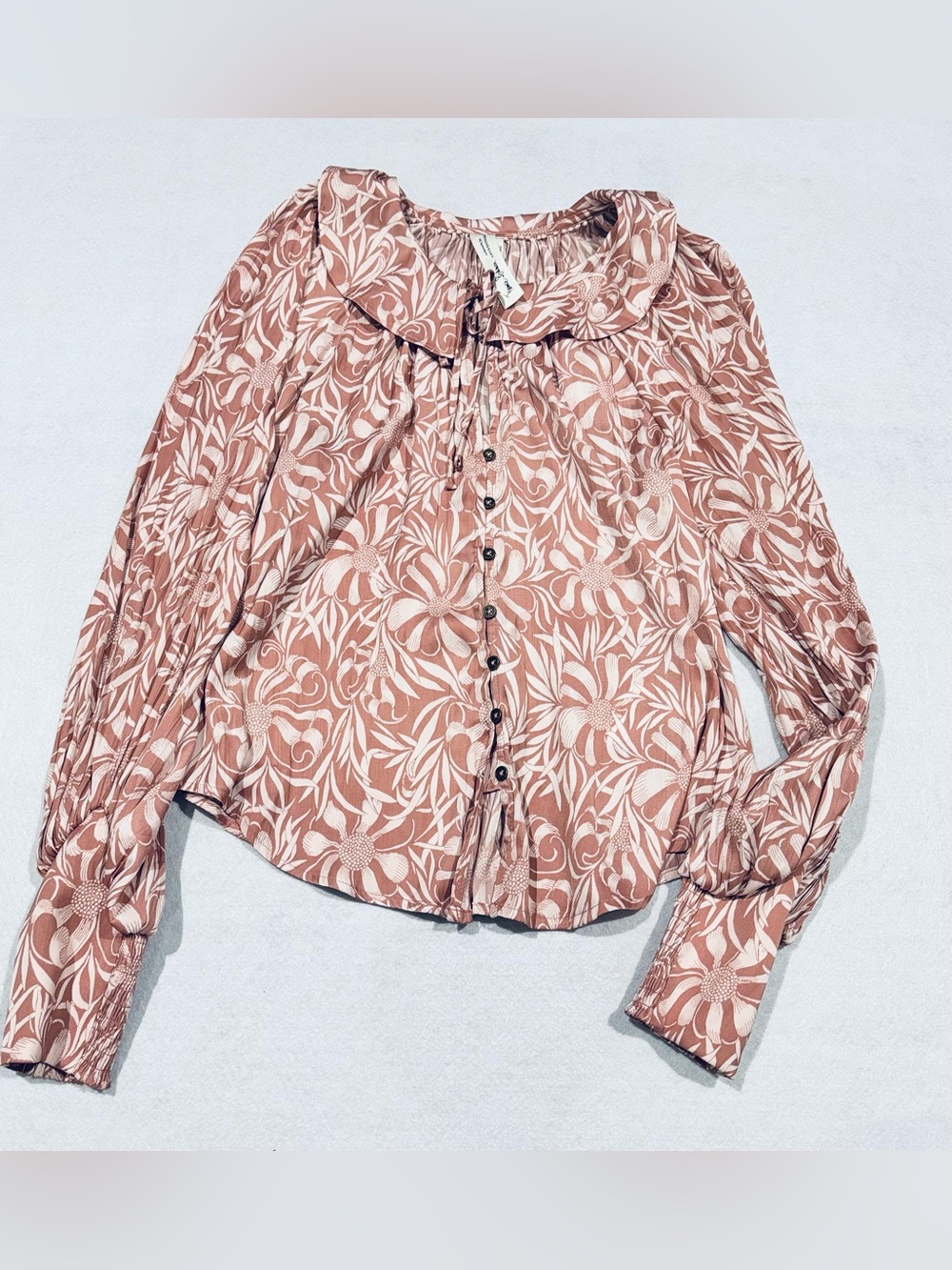NWT Anthrpologie Floral Print Ruffled Collar Blouse XSP